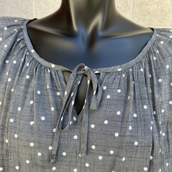 Fred David Ruffle Sleeve Polka Dot Rayon Blend Blouse Top Gray & White Plus 1X - Picture 8 of 9